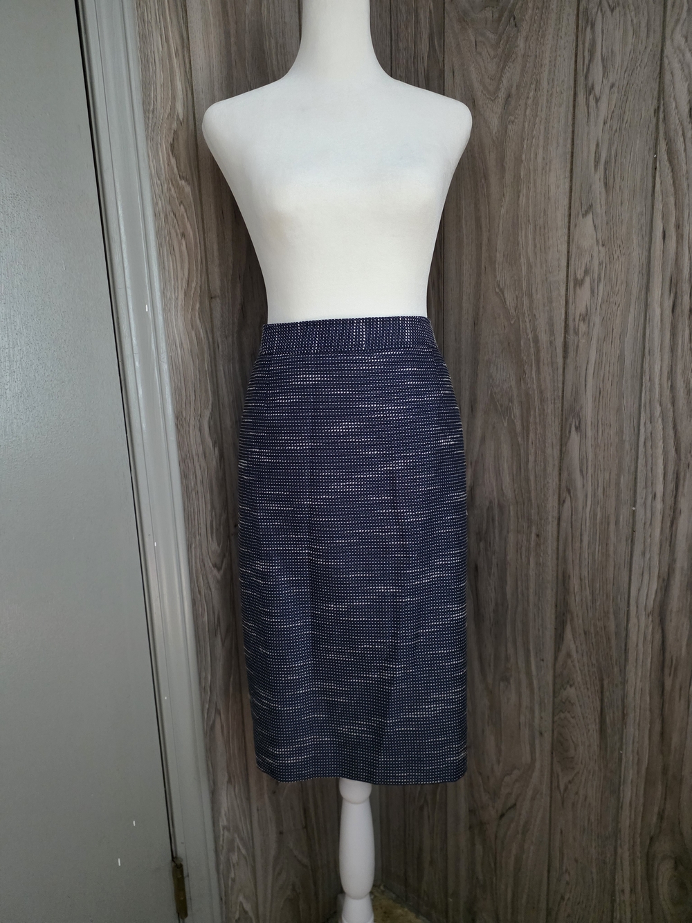 Classic Navy Pencil Skirt with Subtle Texture